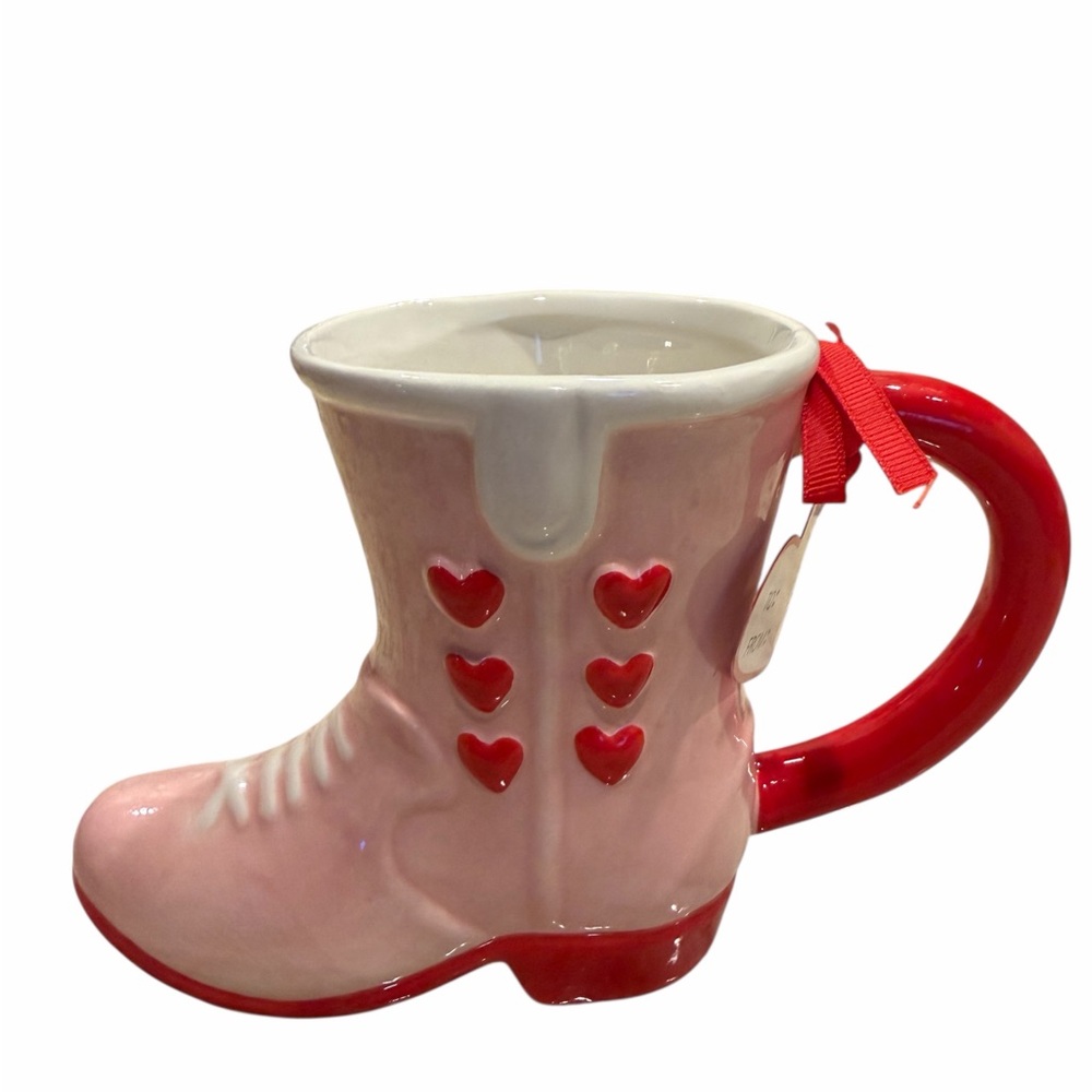 Pink Boot-Shaped Mug with Red Hearts